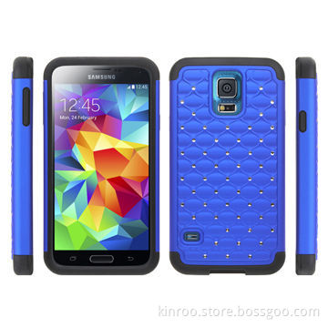 Rugged Silicone and PC Stand Case for Samsung S5 with Fake Crystal